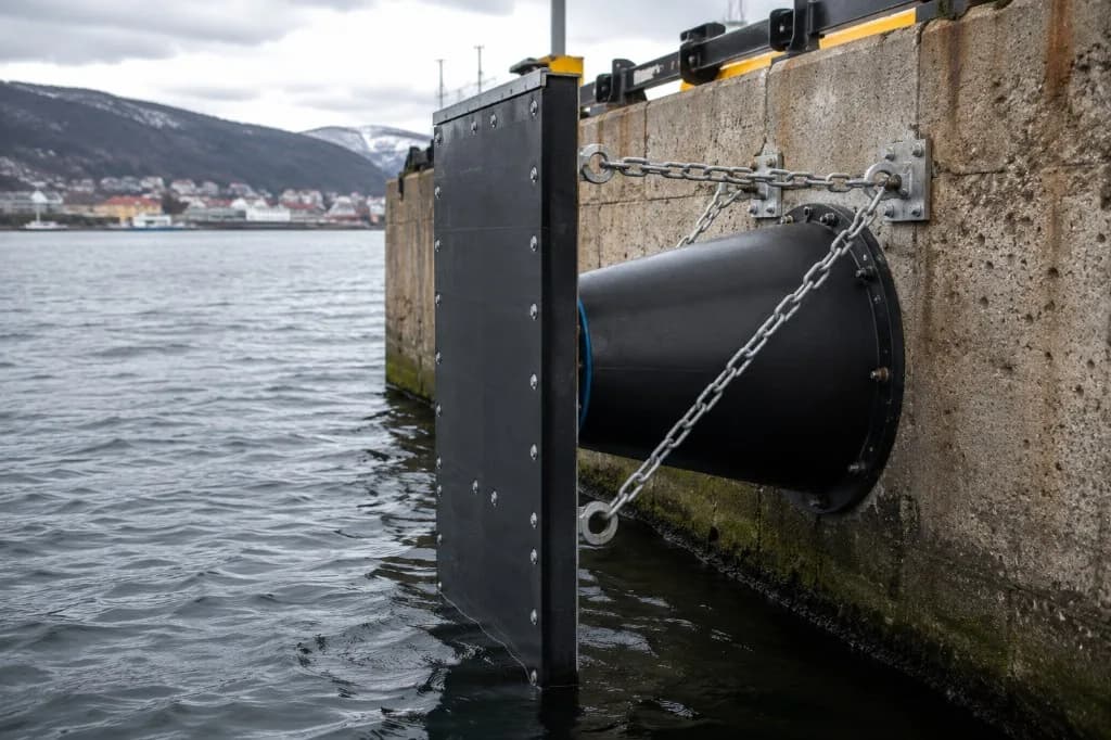 Cone Fender marine rubber fender installed on a concrete quay