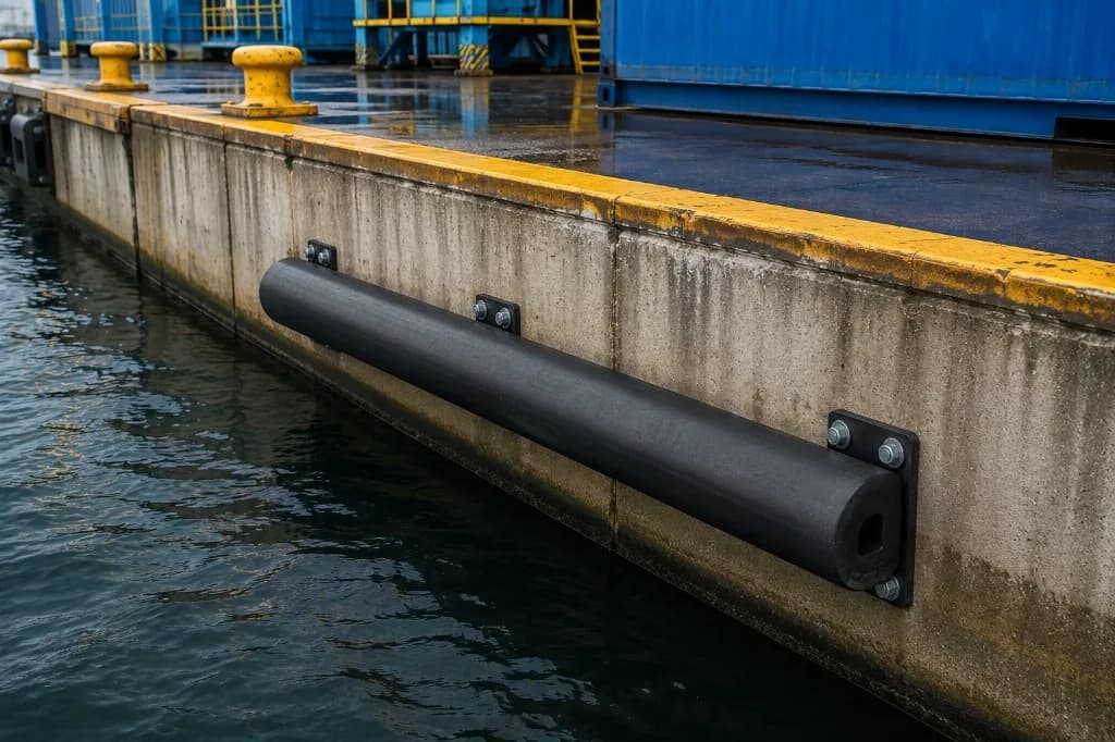 D Fender marine rubber fender installed on a concrete quay