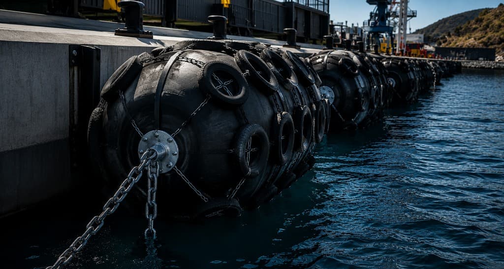 Pneumatiske marine fendere langs kai